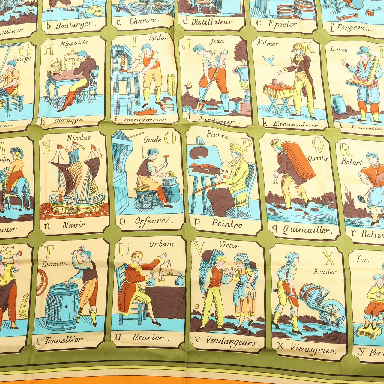 Hermès Hermès Carré 90 "L'ALPHABET DES METIERS" Silk handkerchief in Orange Oranje