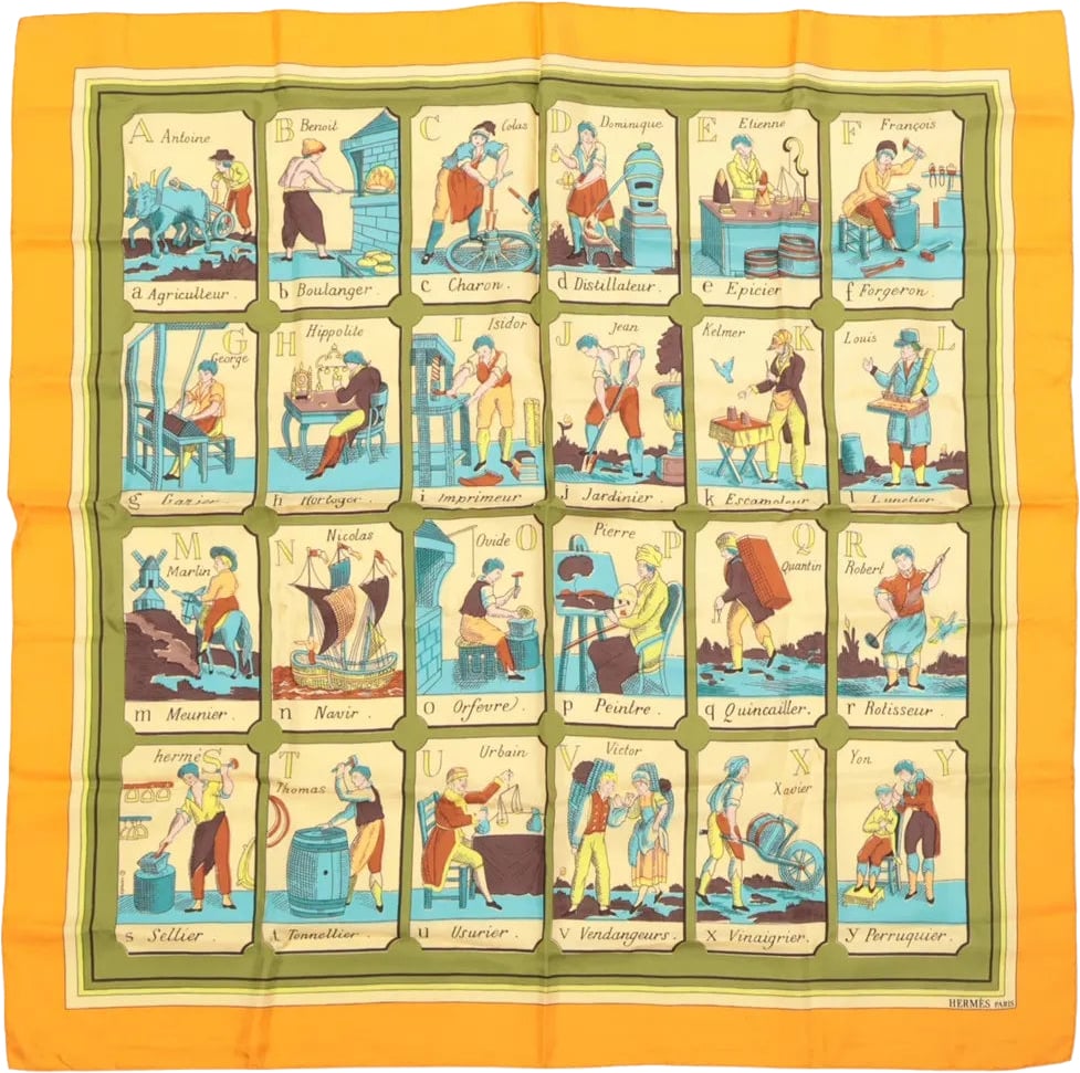 Hermès Hermès Carré 90 "L'ALPHABET DES METIERS" Silk handkerchief in Orange Oranje