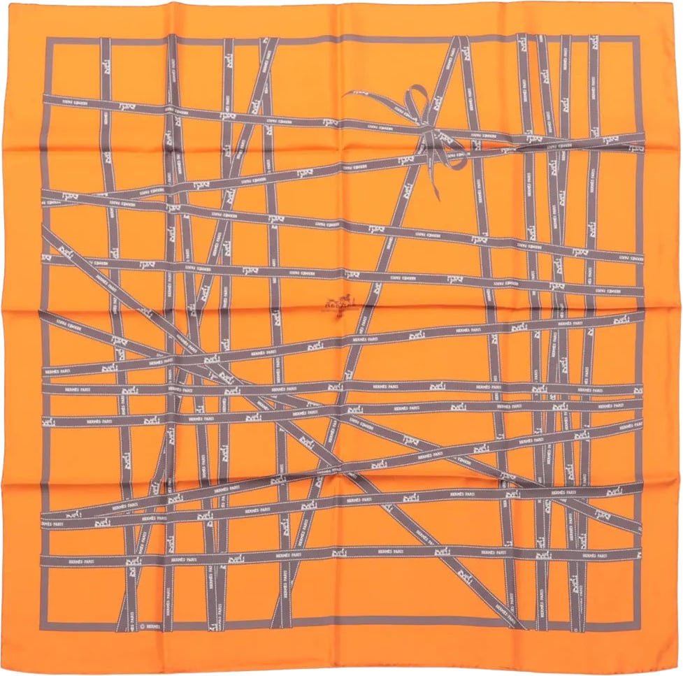 Hermès Hermès Carré 90 "Bolduc Ribbon" Silk handkerchief in Orange Oranje