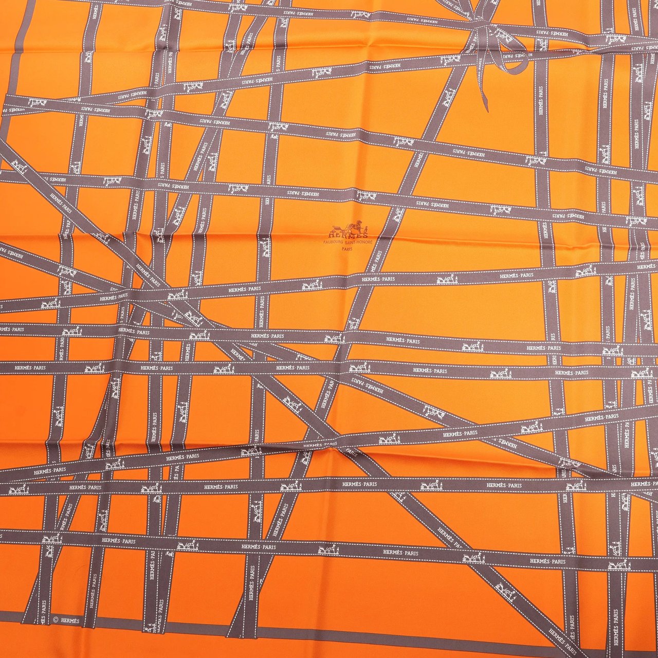 Hermès Hermès Carré 90 "Bolduc Ribbon" Silk handkerchief in Orange Oranje