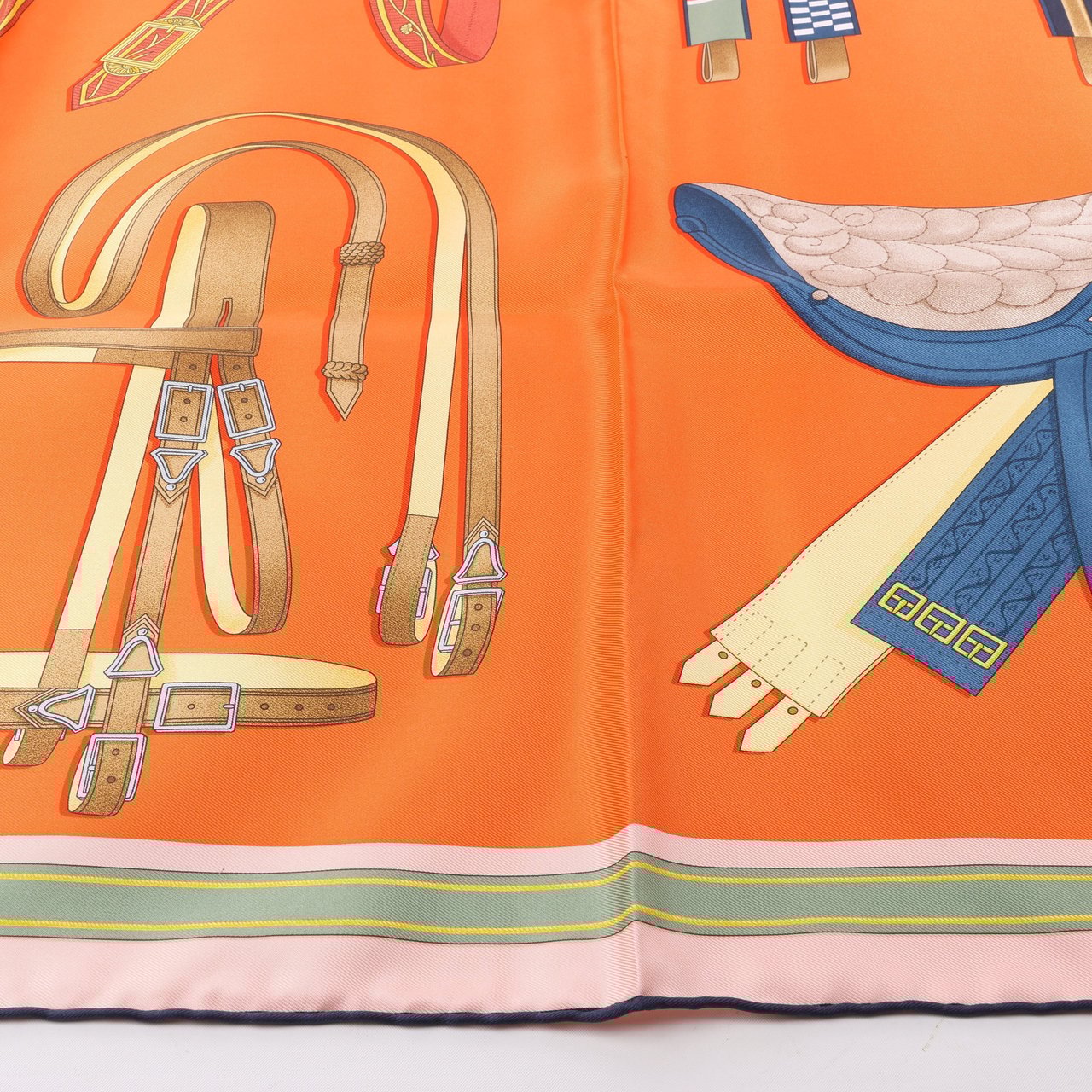 Hermès Hermès Carré 90 "LETTRES EQUESTRES" 100% Silk Scarf in Orange Oranje