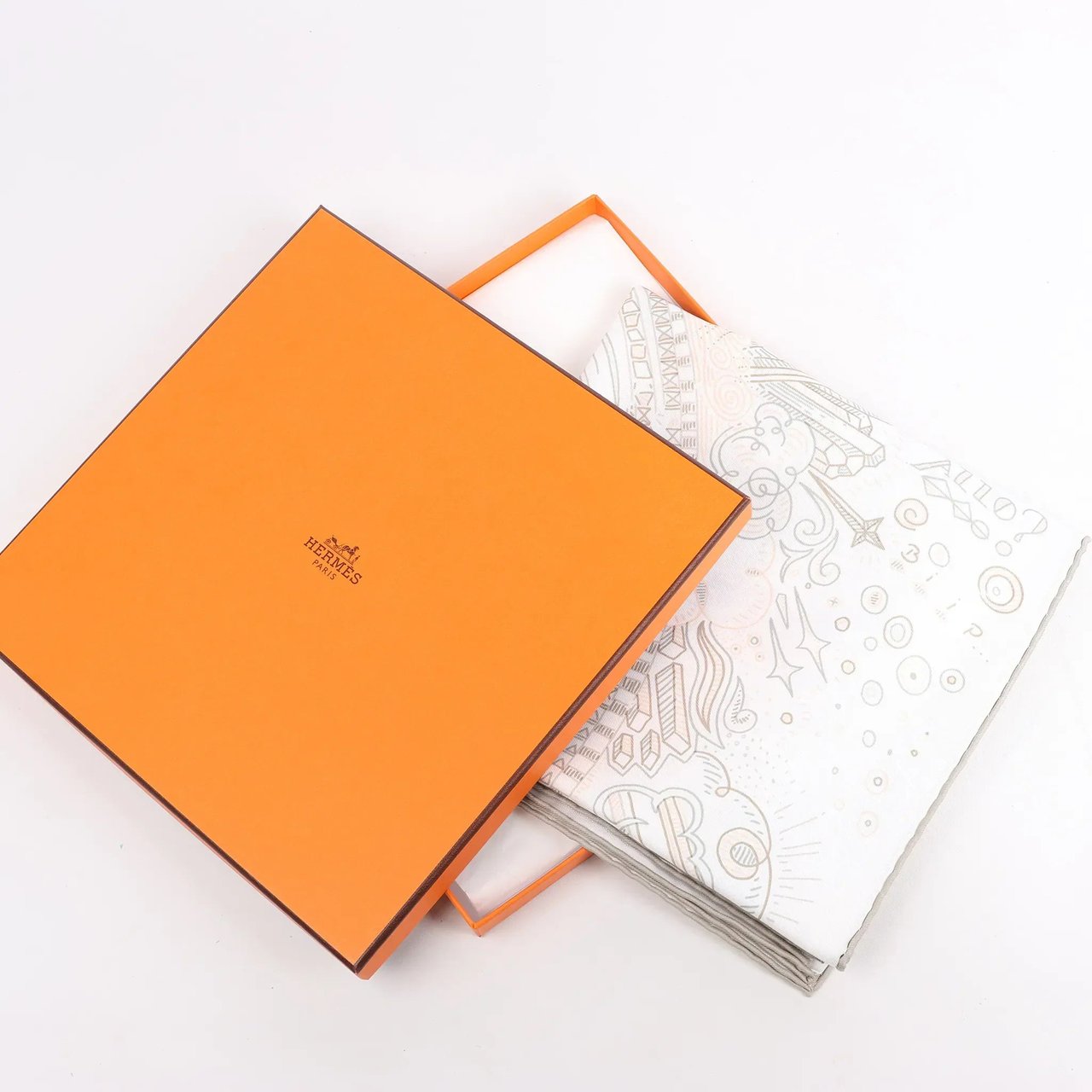 Hermès Hermès Carré 90 "PLEASE HOLD THE LINE" Silk handkerchief in White Wit