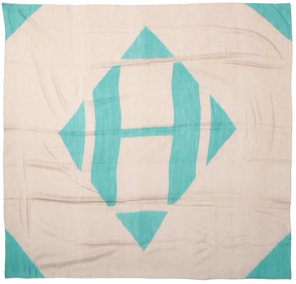 Hermès Hermès Carré Géant "Calégé amplume HIKAT" Cashmere & Silk handkerchief in Beige x Green Beige