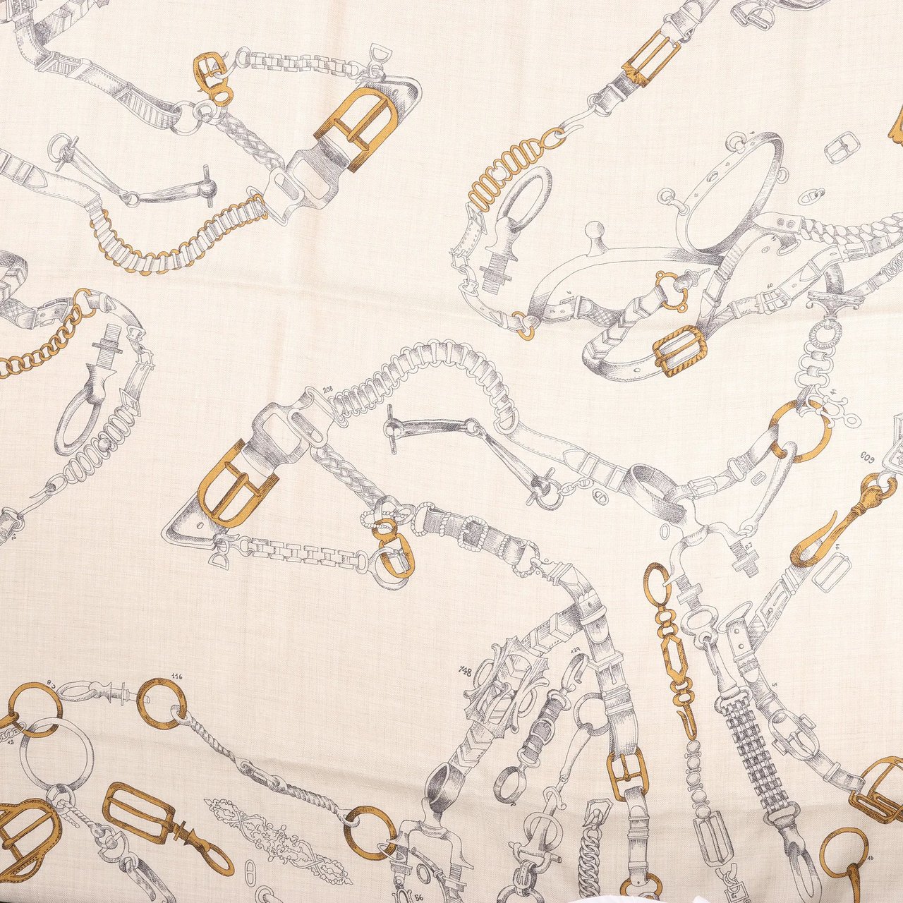 Hermès Hermès Carré Géant "Malines Chevaux Déchène" Cashmere & Silk handkerchief in Beige x Navy Blue Beige