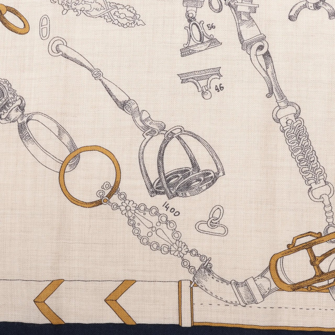 Hermès Hermès Carré Géant "Malines Chevaux Déchène" Cashmere & Silk handkerchief in Beige x Navy Blue Beige