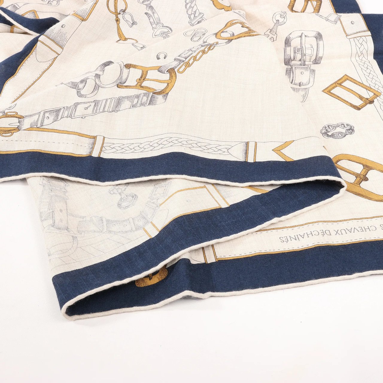 Hermès Hermès Carré Géant "Malines Chevaux Déchène" Cashmere & Silk handkerchief in Beige x Navy Blue Beige