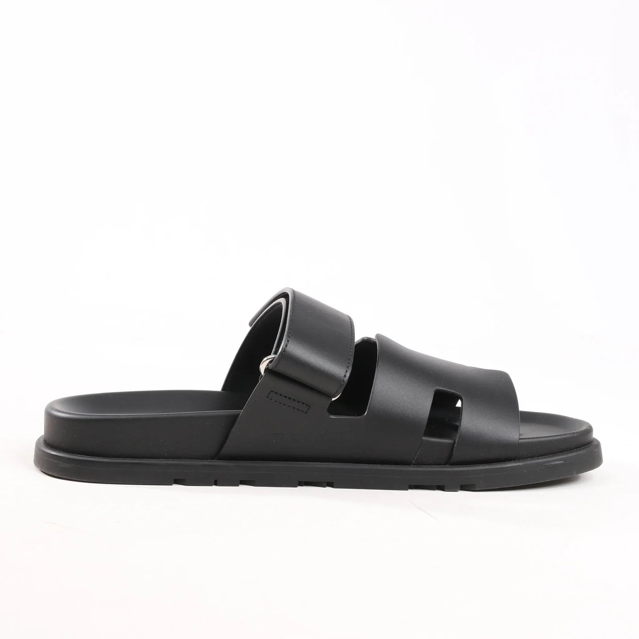 Hermès HERMES Cypre Leather Sandals in Black, Size 42 EU Zwart