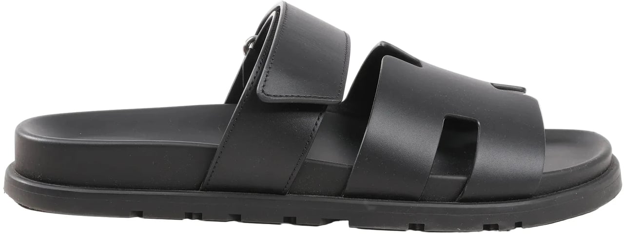 Hermès HERMES Cypre Leather Sandals in Black, Size 42 EU Zwart