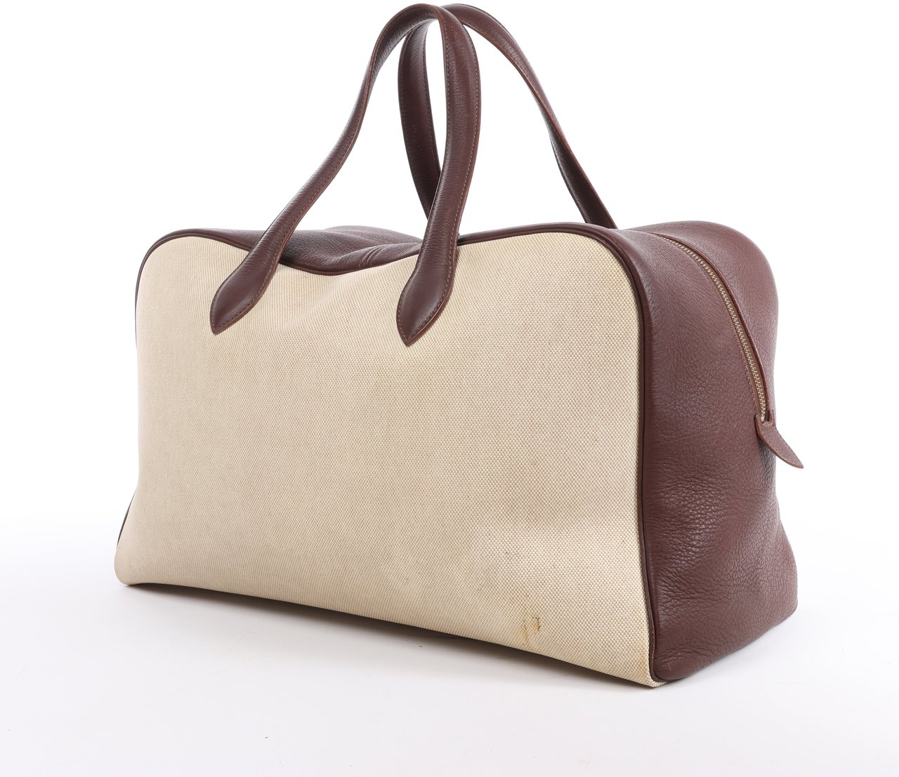Hermès HERMES Victoria 43 Taurillon x Toile Travel Bag in Brown x Beige Divers