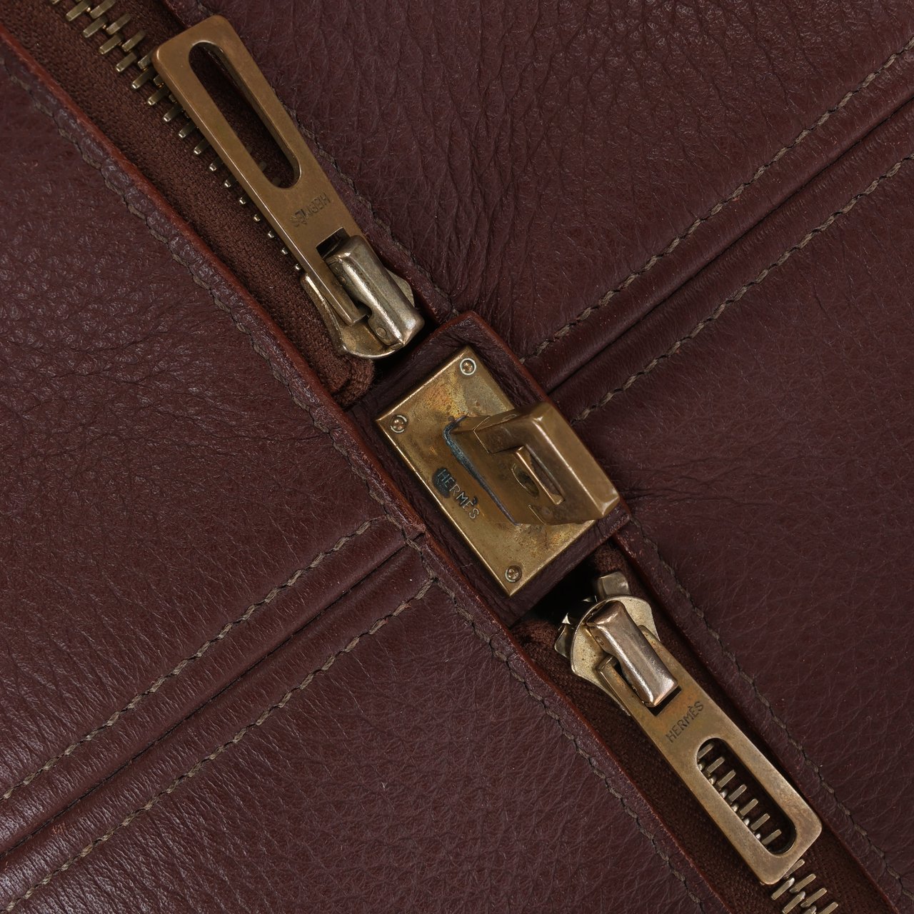 Hermès HERMES Victoria 43 Taurillon x Toile Travel Bag in Brown x Beige Divers