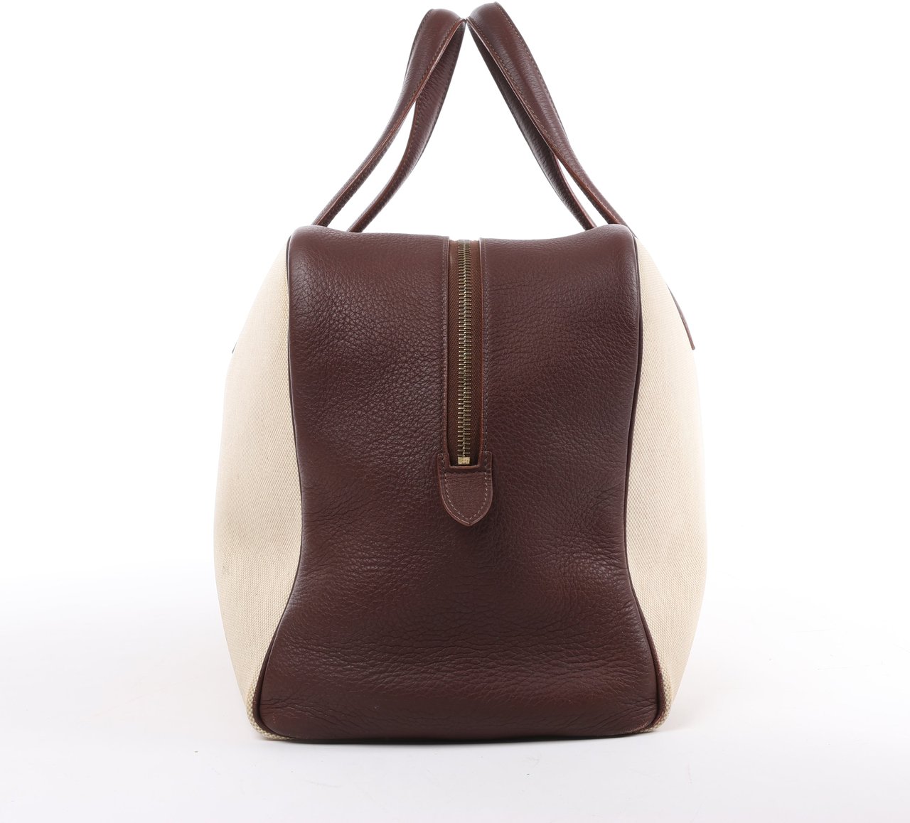 Hermès HERMES Victoria 43 Taurillon x Toile Travel Bag in Brown x Beige Divers