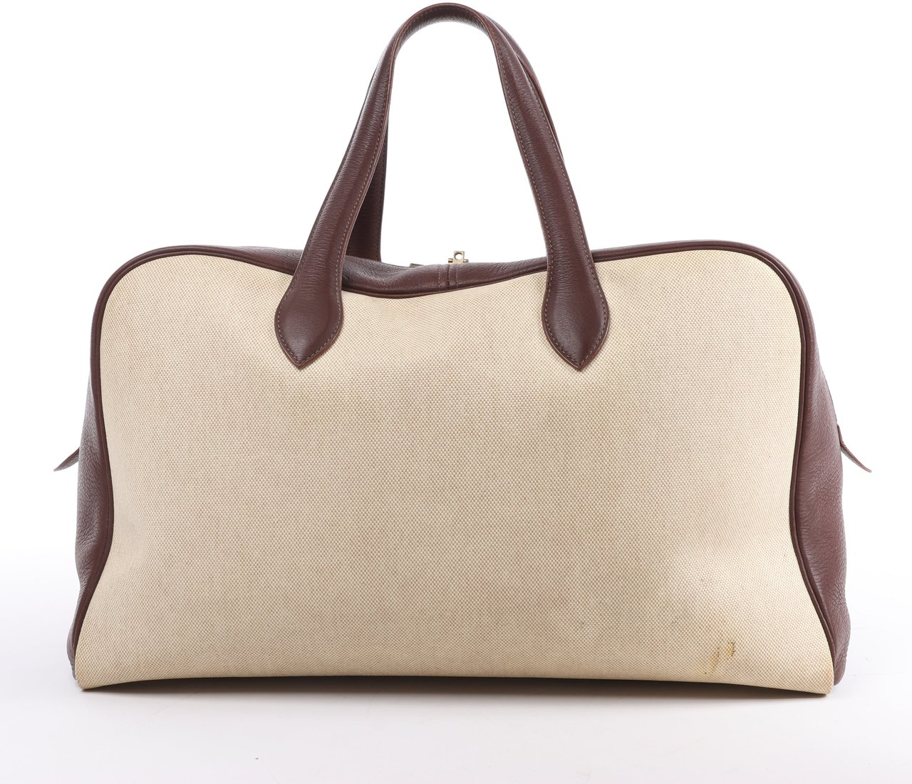 Hermès HERMES Victoria 43 Taurillon x Toile Travel Bag in Brown x Beige Divers