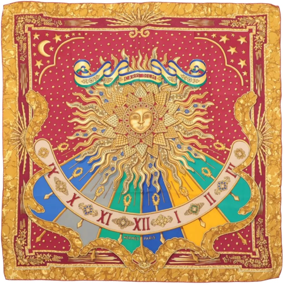 Hermès Hermès Carré 90 "CARPE DIEM" 100% Silk Scarf in Red Rood