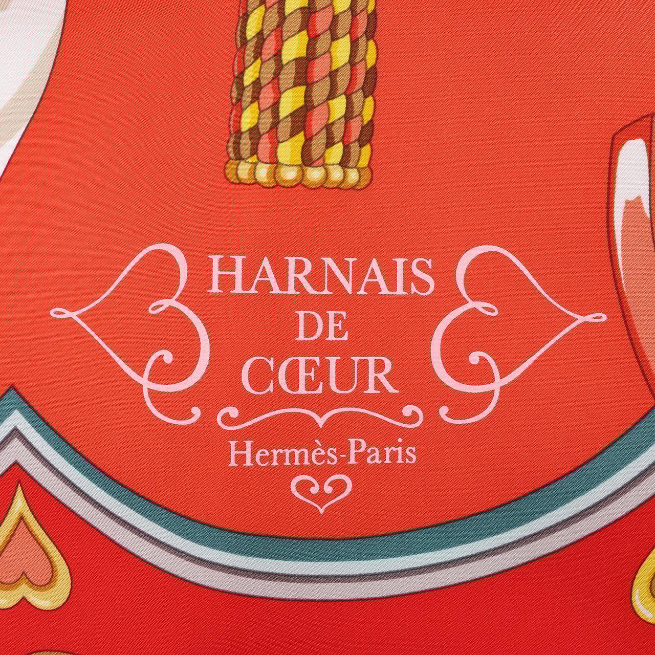 Hermès Hermès Carré 90 "HARNAIS DE COEUR" Silk handkerchief in Red Rood
