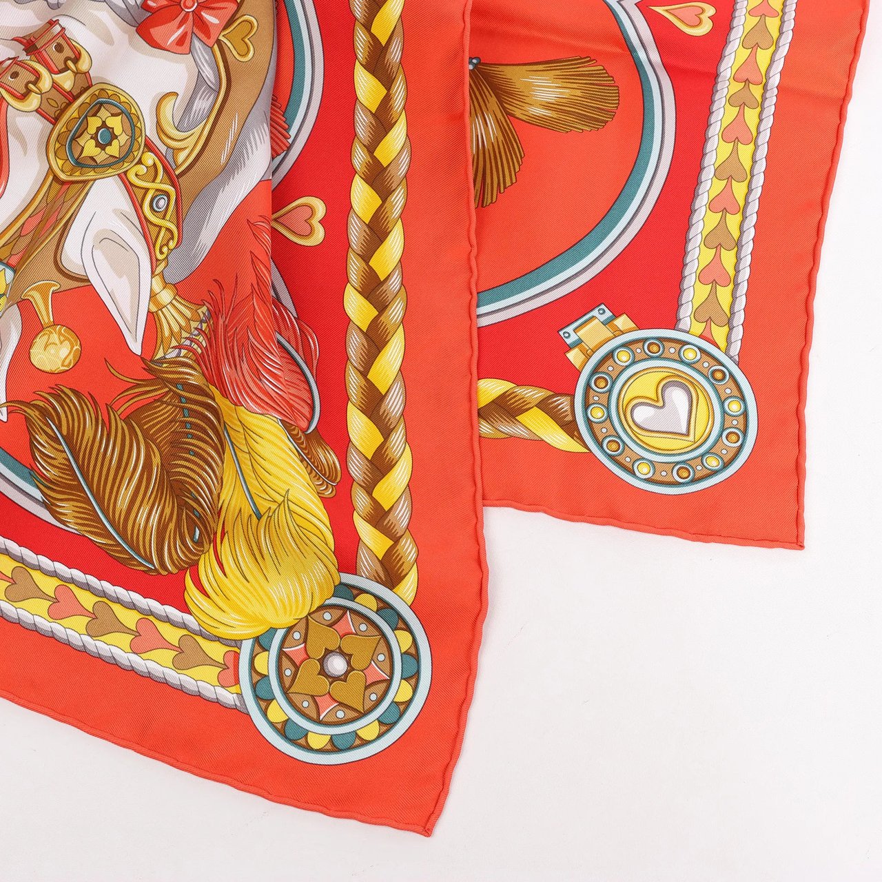 Hermès Hermès Carré 90 "HARNAIS DE COEUR" Silk handkerchief in Red Rood