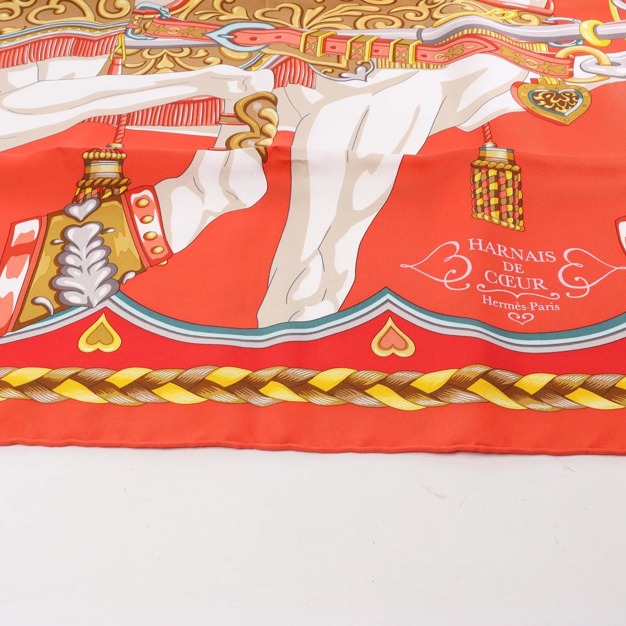 Hermès Hermès Carré 90 "HARNAIS DE COEUR" Silk handkerchief in Red Rood