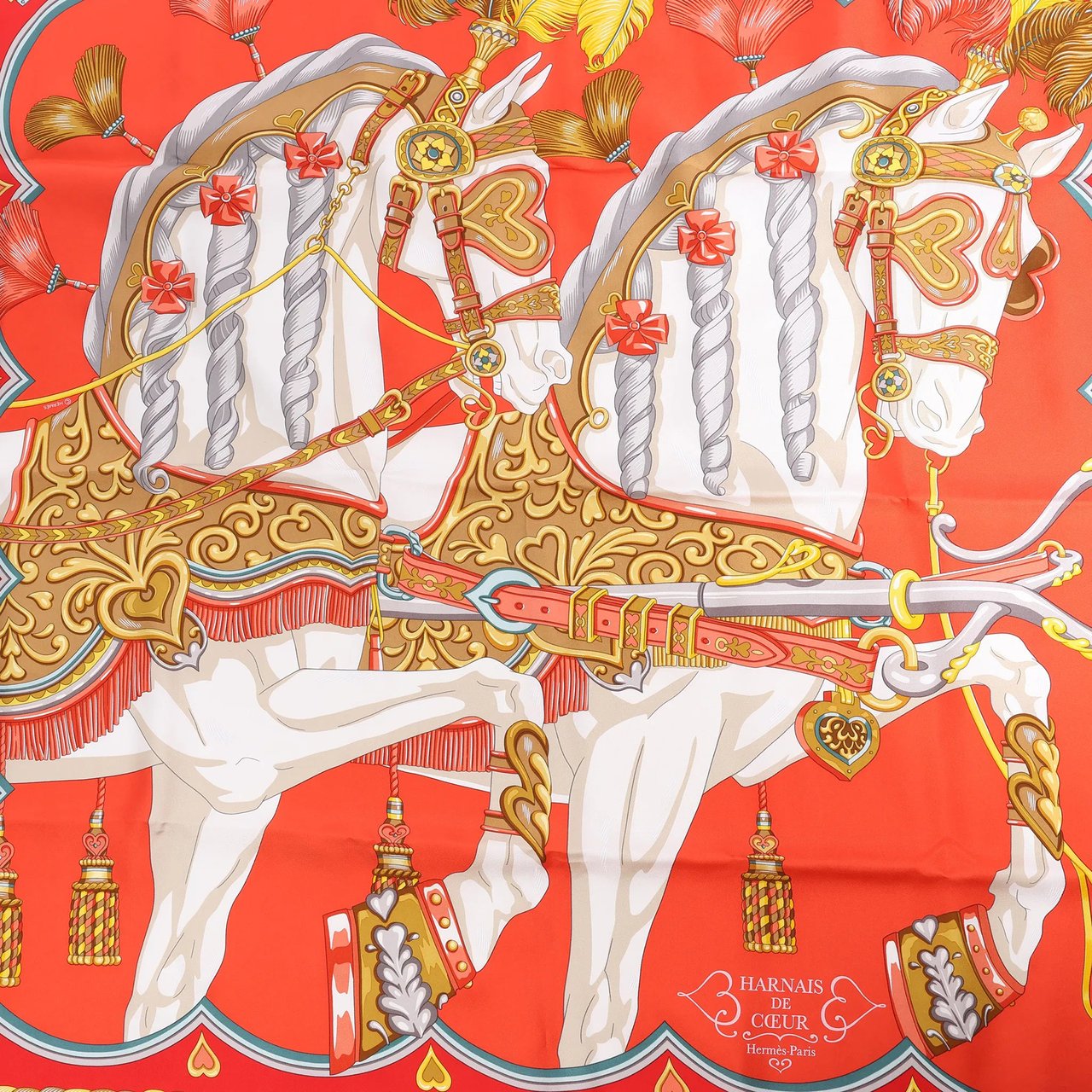 Hermès Hermès Carré 90 "HARNAIS DE COEUR" Silk handkerchief in Red Rood