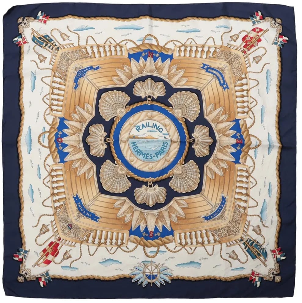 Hermès Hermès Carré 90 "RAILING" Silk handkerchief in Navy Blue Navy