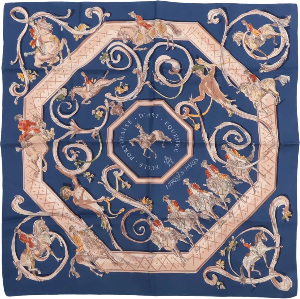 Hermès Hermès Carré 90 "ECOLE PORTUGAISE D'ART EQUESTRE" Silk handkerchief in Navy Blue Navy