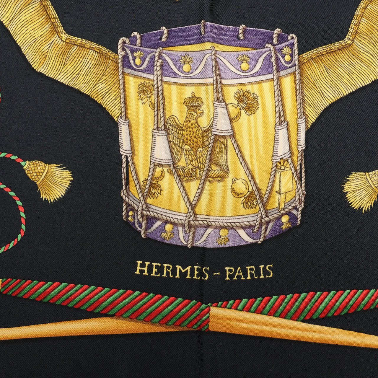 Hermès Hermès Carré 90 "LES TAMBOURS" Silk handkerchief in Black Zwart