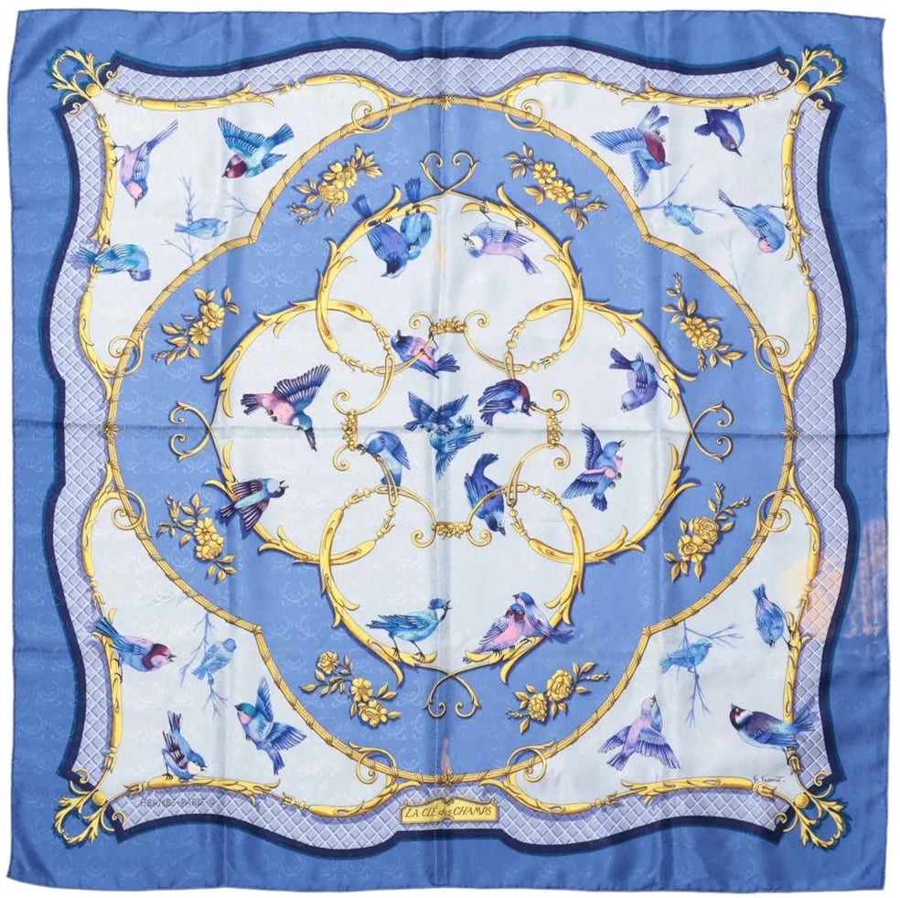 Hermès Hermès Carré 90 "LA CLE des CHAMPS" Silk handkerchief in Blue Blauw