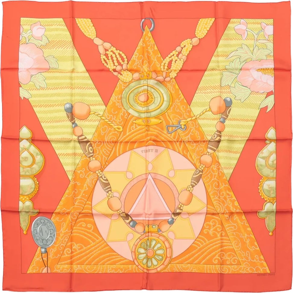 Hermès Hermès Carré 90 "TIBET" Silk handkerchief in Orange Oranje