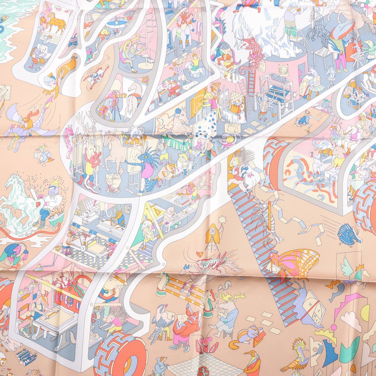 Hermès Hermès Carré 90 "Academia" Silk handkerchief in Pink Roze