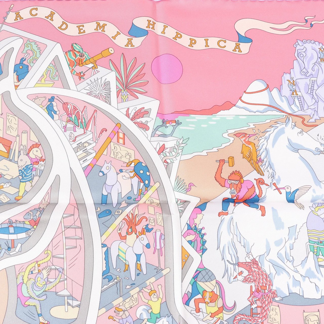 Hermès Hermès Carré 90 "Academia" Silk handkerchief in Pink Roze