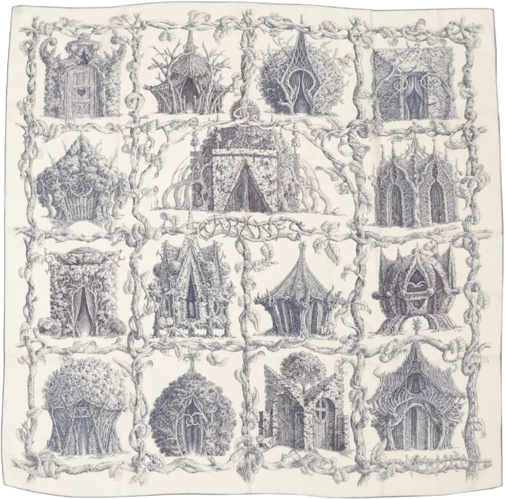 Hermès Hermès Carré Géant "LES CABANES" Cashmere & Silk Scarf in in Beige x Navy Beige