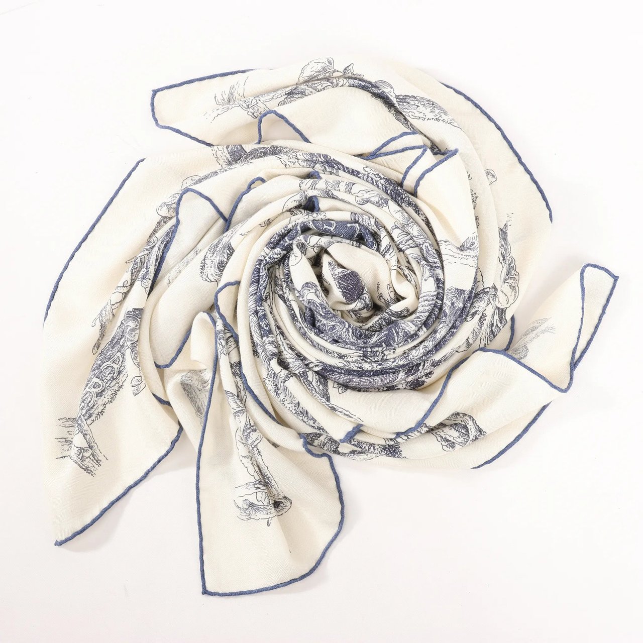 Hermès Hermès Carré Géant "LES CABANES" Cashmere & Silk Scarf in in Beige x Navy Beige
