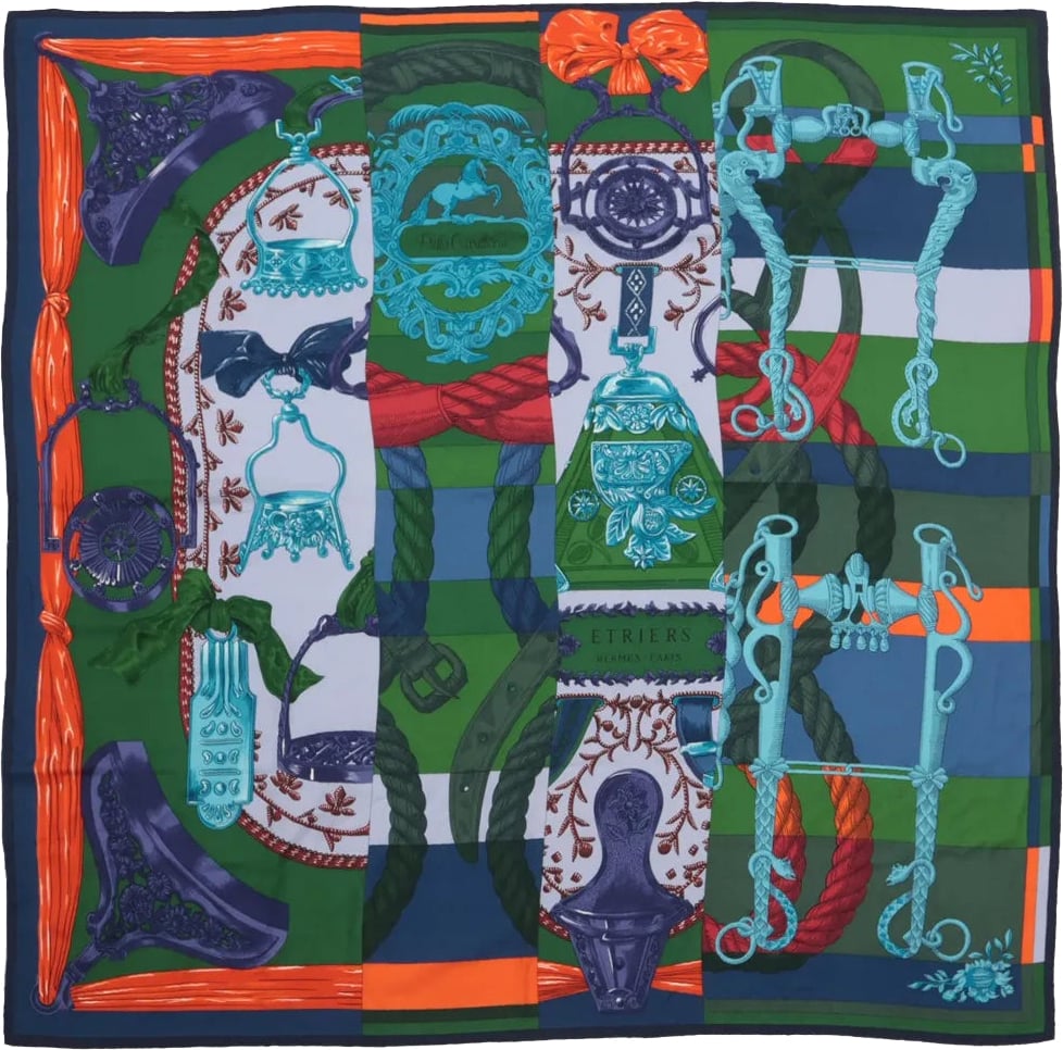 Hermès Hermès Carré Géant "ETRIERS" Cashmere & Silk Scarf in Navy Blue Blauw