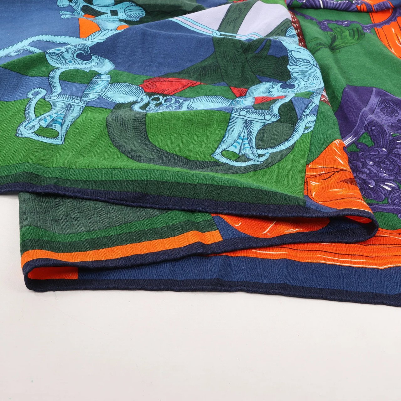 Hermès Hermès Carré Géant "ETRIERS" Cashmere & Silk Scarf in Navy Blue Blauw