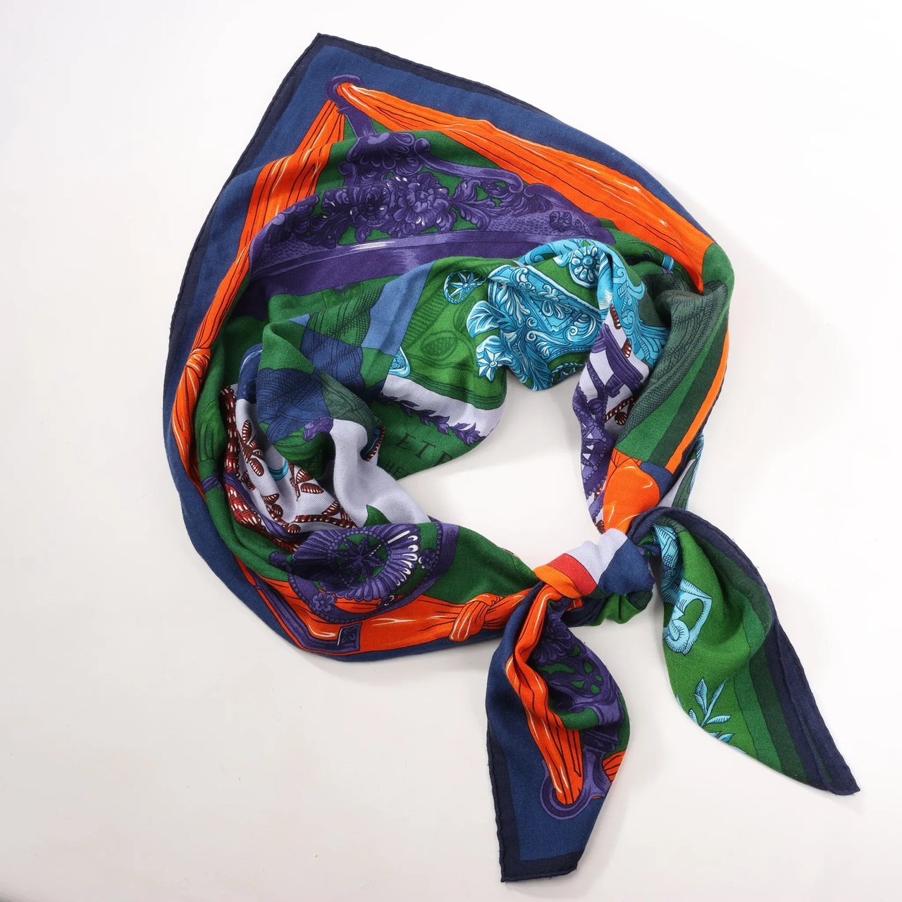 Hermès Hermès Carré Géant "ETRIERS" Cashmere & Silk Scarf in Navy Blue Blauw