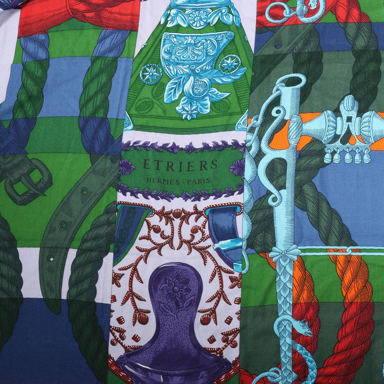 Hermès Hermès Carré Géant "ETRIERS" Cashmere & Silk Scarf in Navy Blue Blauw