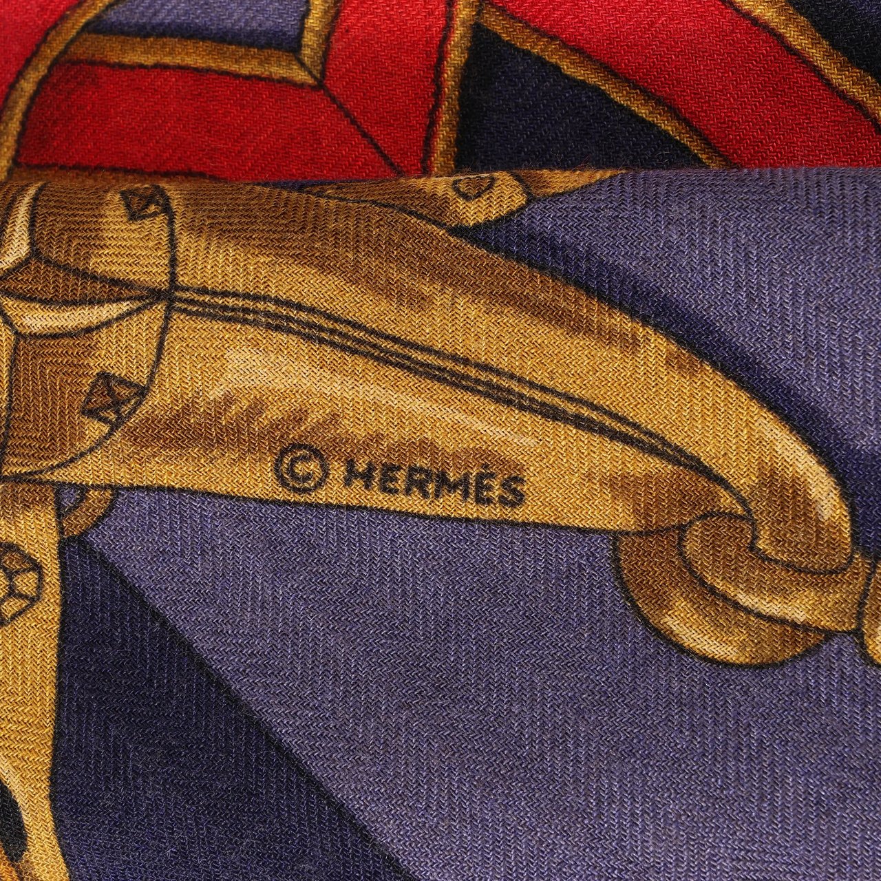 Hermès Hermès Carré Géant "L'INSTRUCTION DUROY" Cashmere & Silk Scarf in in Navy Blue x Red Blauw