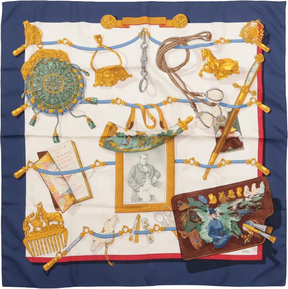 Hermès Hermès Carré 90 "Memoire d'Hermes" Silk handkerchief in Navy Blue Blauw