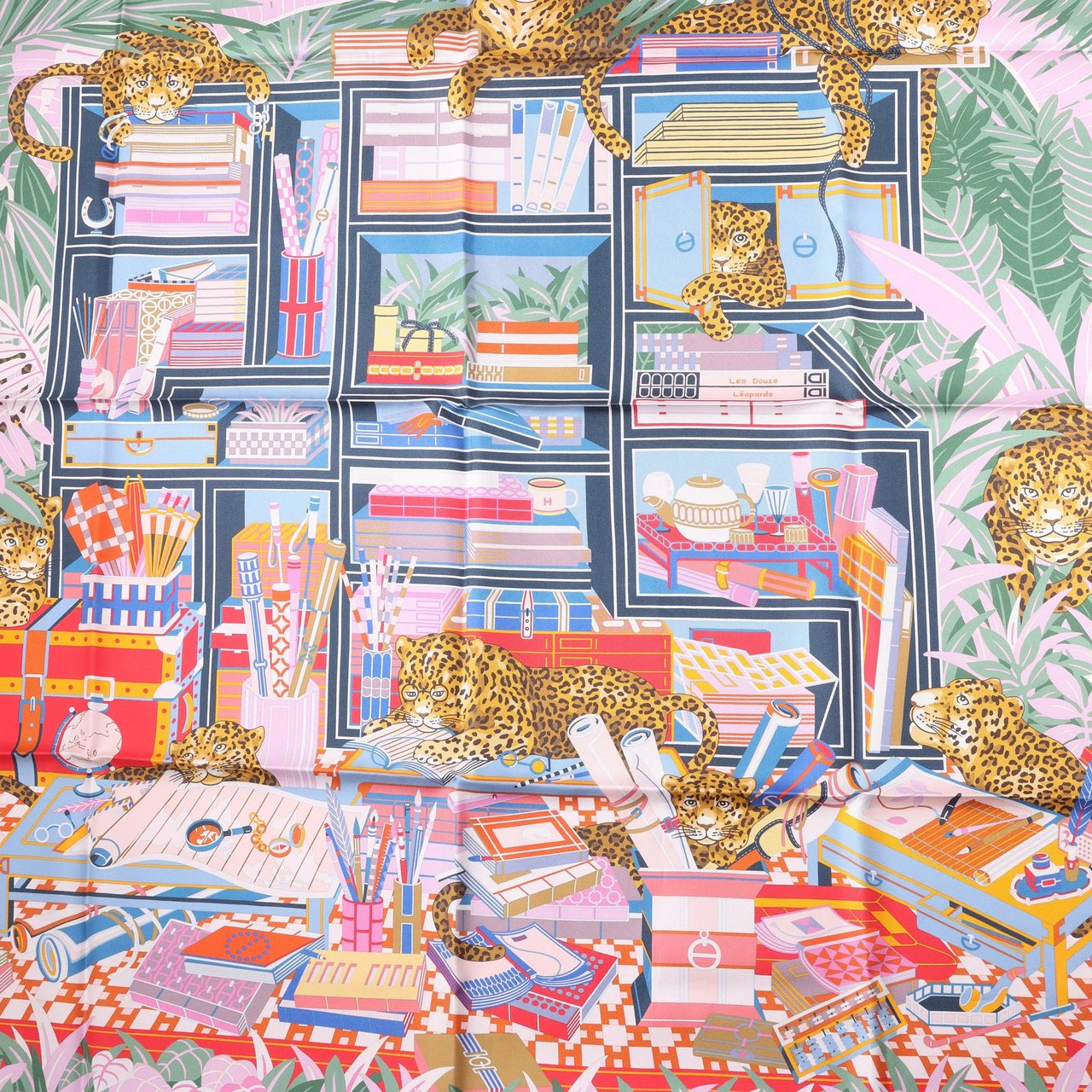 Hermès Hermès Carré 90 Double Face "Les Douze Leopards" Silk handkerchief in Multicolor Divers