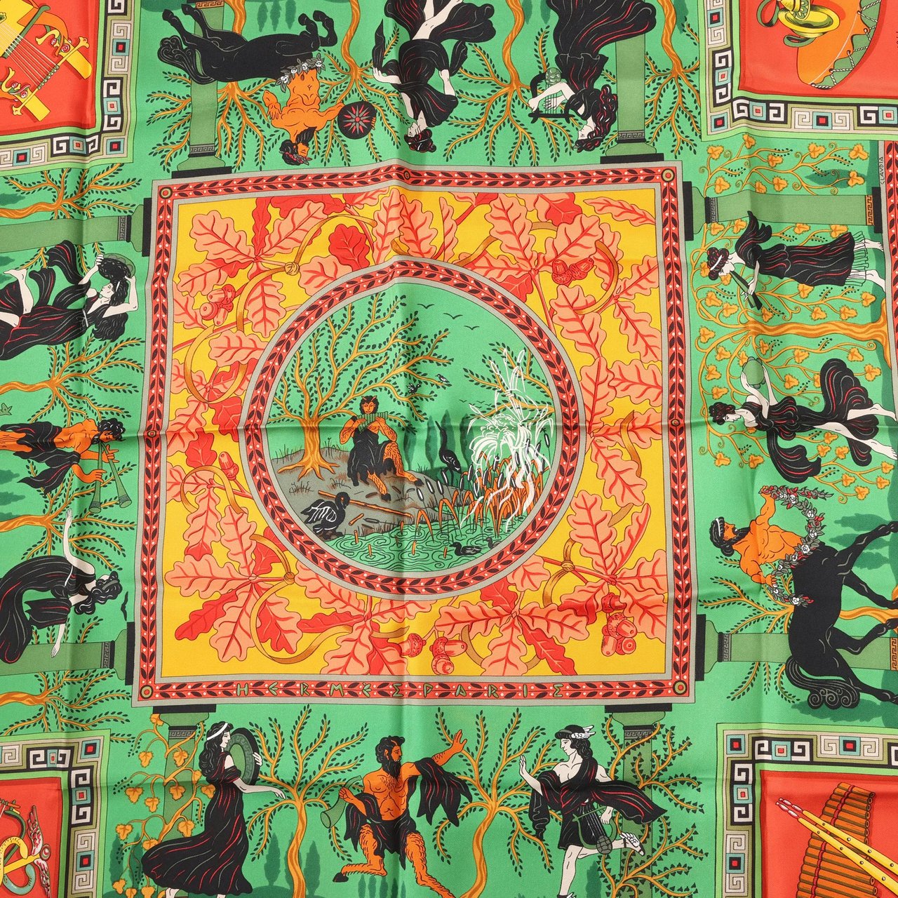 Hermès Hermès Carré 90 "MUSIQUE DES DIEUX" Silk handkerchief in Orange x Green Oranje