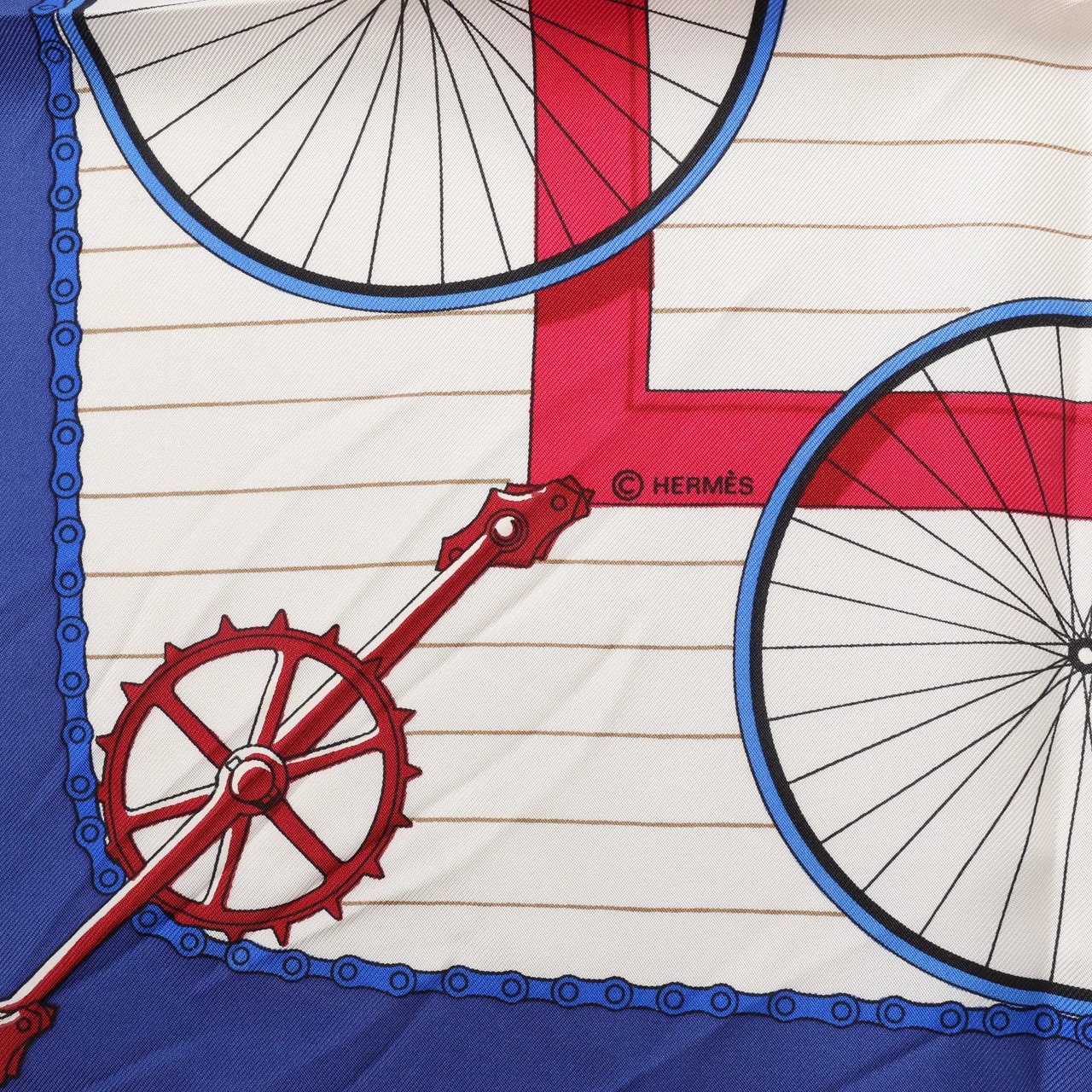 Hermès Hermès Carré 90 "LES BECANES" Silk handkerchief in Blue x White Blauw