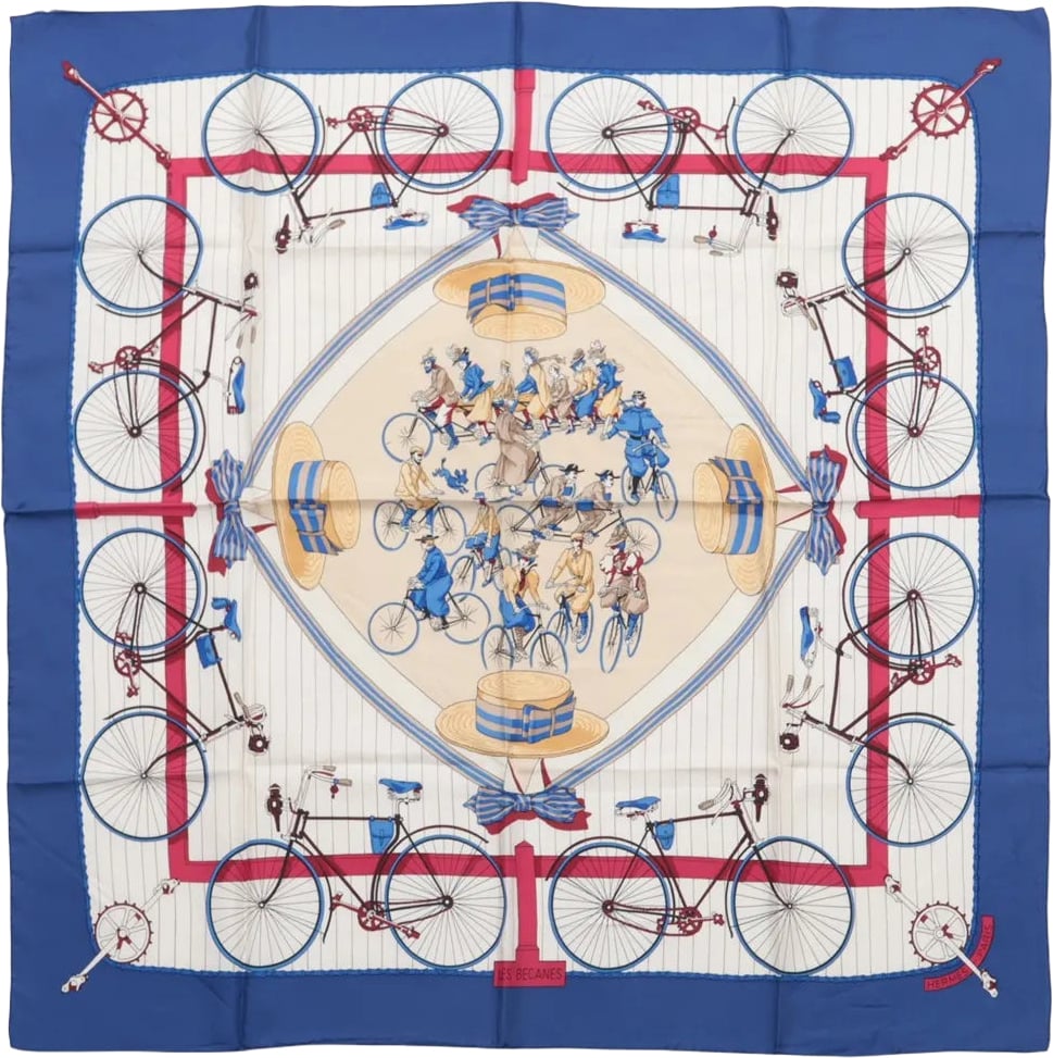 Hermès Hermès Carré 90 "LES BECANES" Silk handkerchief in Blue x White Blauw