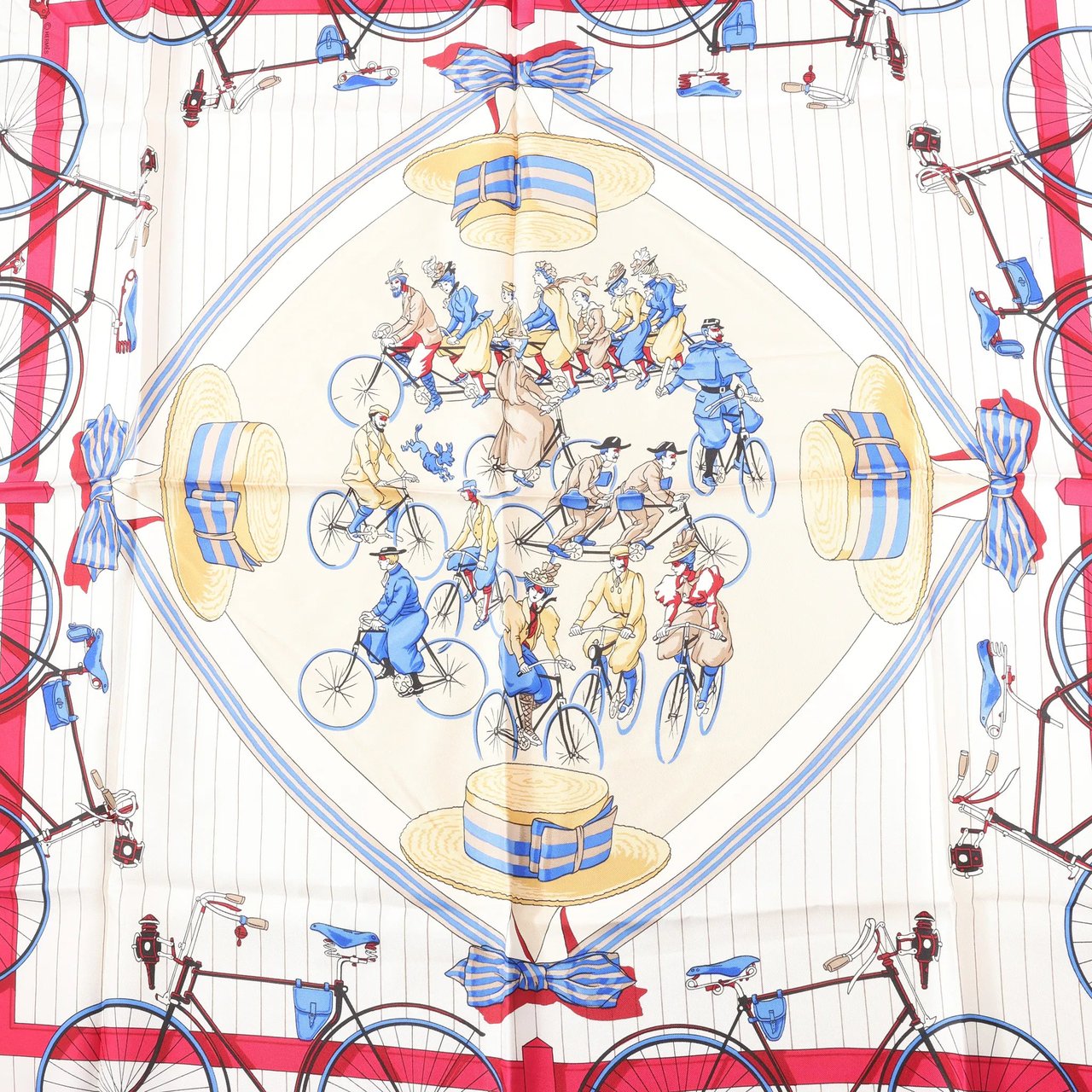 Hermès Hermès Carré 90 "LES BECANES" Silk handkerchief in Blue x White Blauw