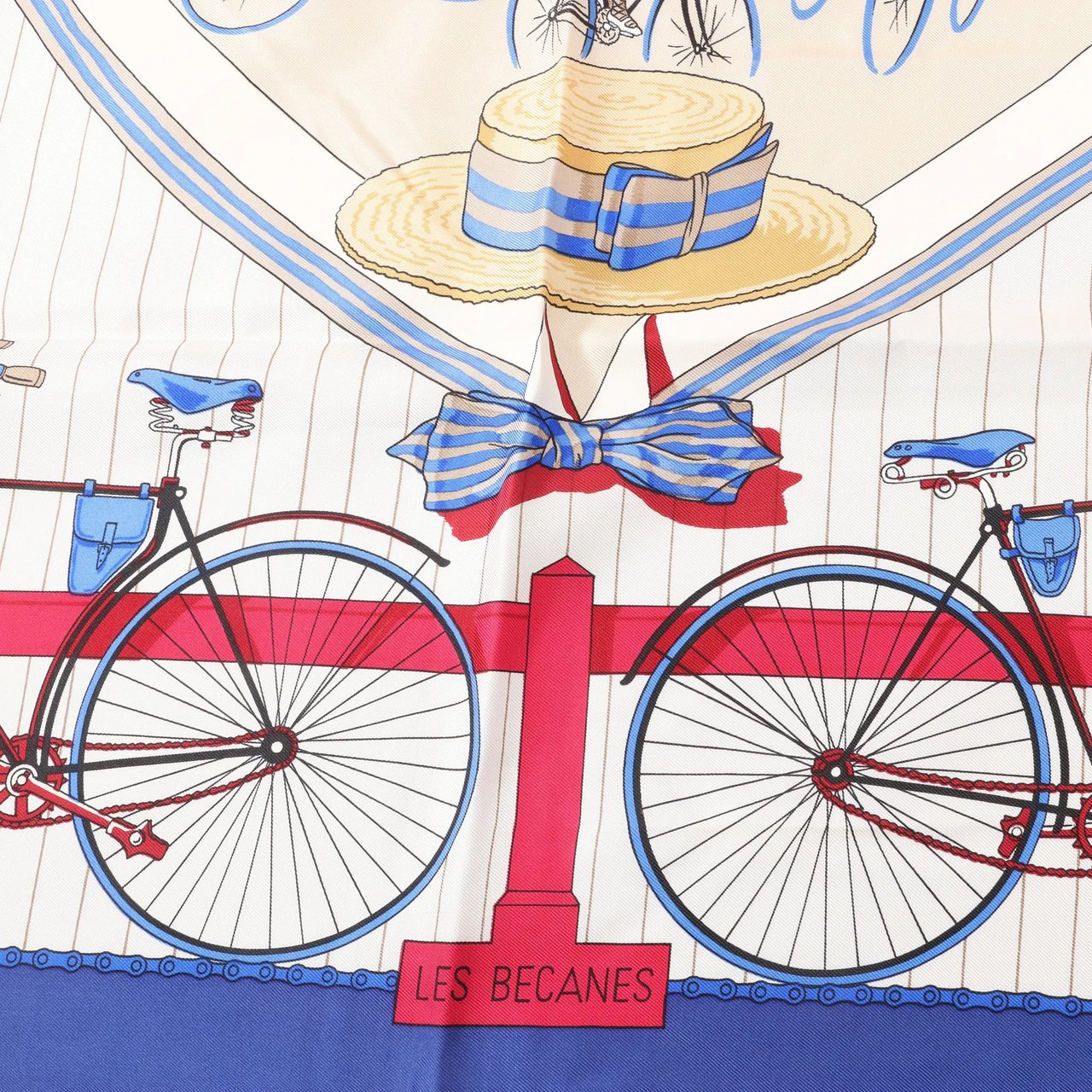 Hermès Hermès Carré 90 "LES BECANES" Silk handkerchief in Blue x White Blauw