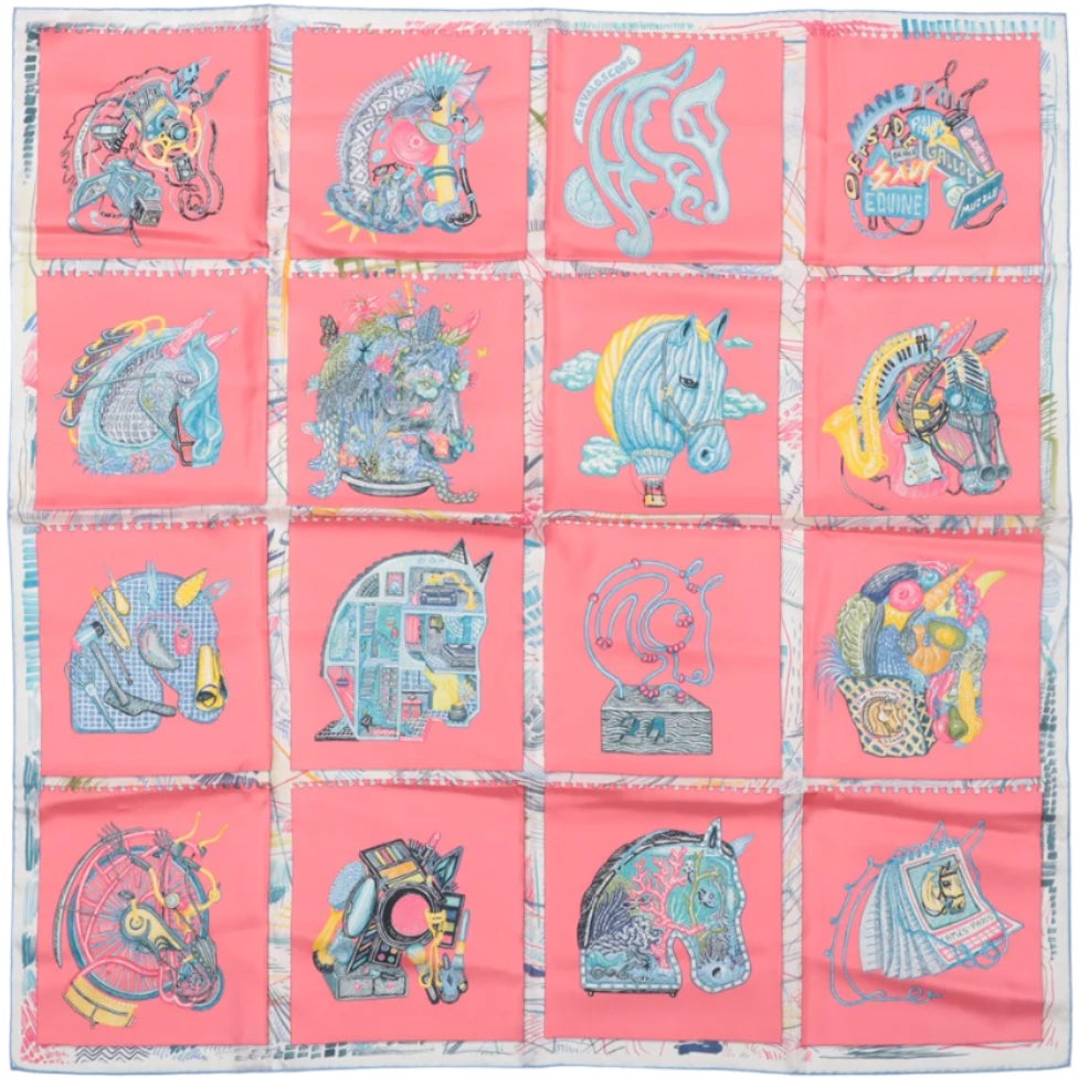 Hermès Hermès Carré 90 "Chevaloscope" Silk Scarf in Pink Roze