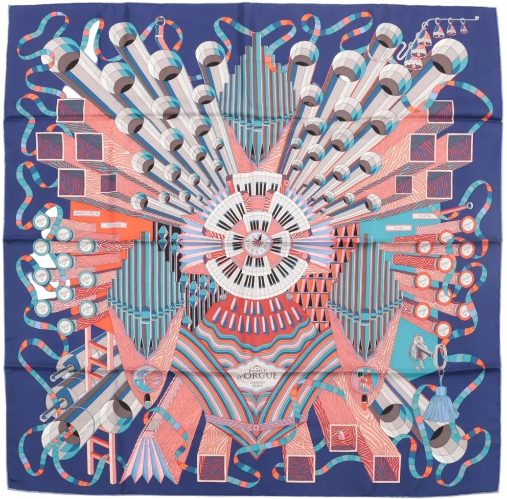 Hermès Hermès Carré 90 "D'ORGUE" Silk handkerchief in Navy Blue Blauw