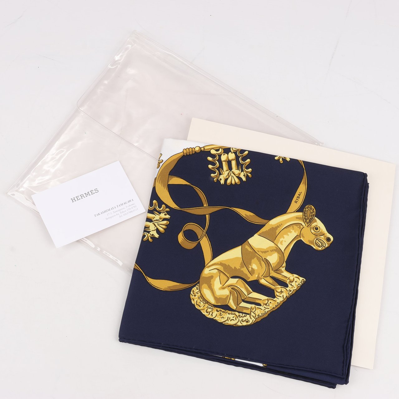 Hermès Hermès Carré 90 "LES CAVALIERS D'OR" Silk handkerchief in Navy Blue Blauw