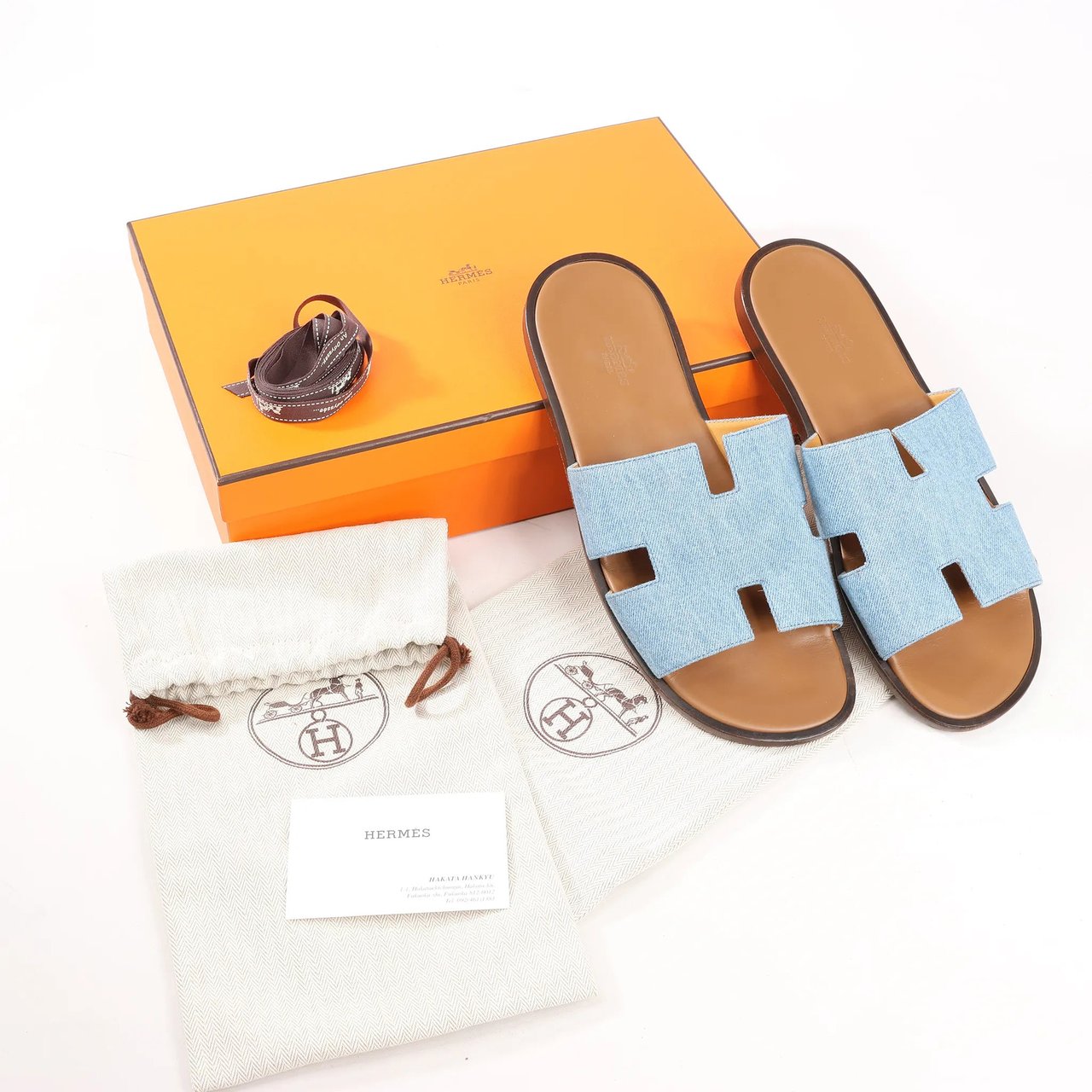 Hermès HERMES Izmir Denim Sandals in Light Blue, Size 43 EU Divers