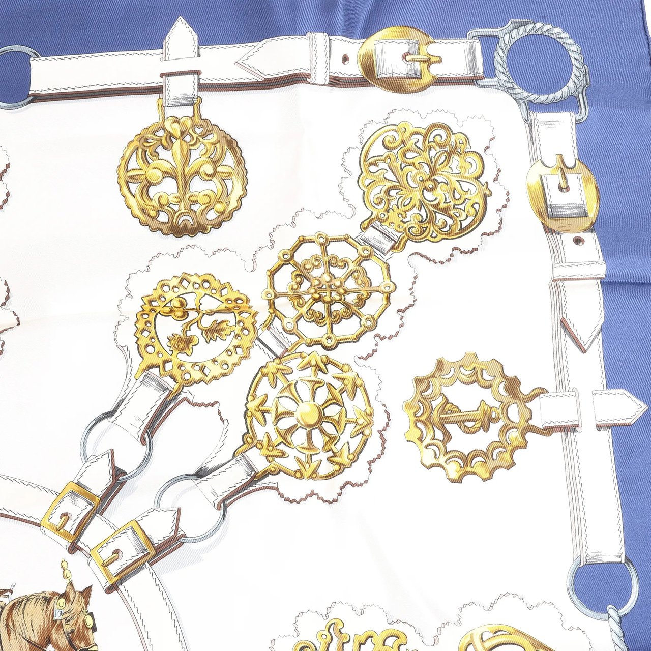 Hermès Hermès Carré 90 "Cuivreries" Silk handkerchief in Navy Blue x White Blauw