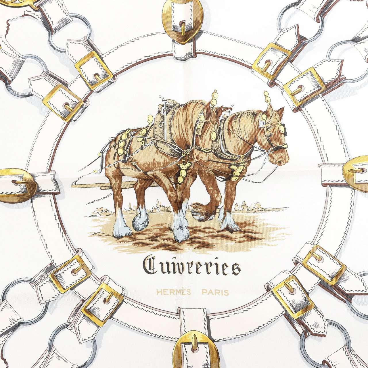 Hermès Hermès Carré 90 "Cuivreries" Silk handkerchief in Navy Blue x White Blauw