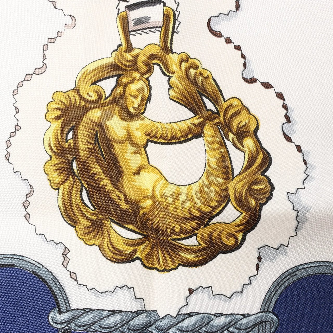 Hermès Hermès Carré 90 "Cuivreries" Silk handkerchief in Navy Blue x White Blauw