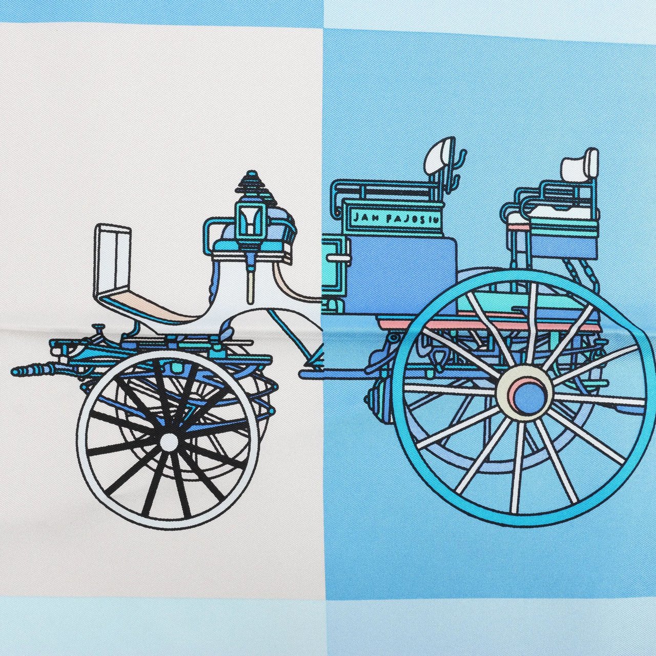 Hermès Hermès Carré 90 "Voitures Exquises Elaborate Carriages" Silk handkerchief in Blue Divers